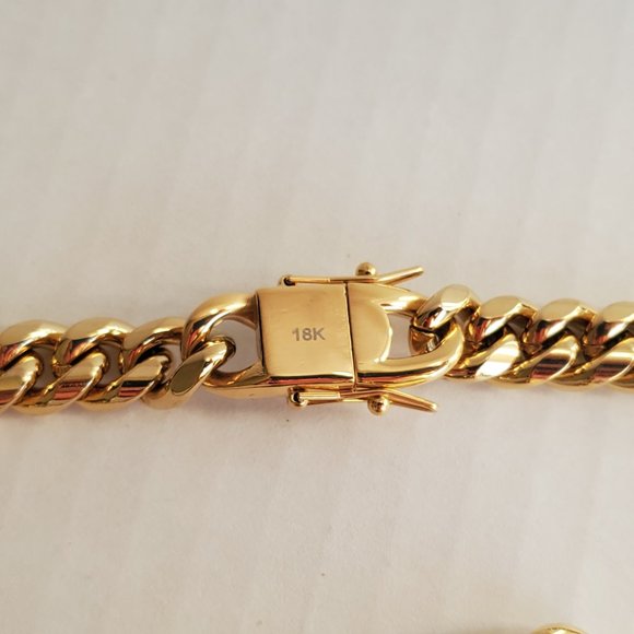 Mens 8.5" Locking Clasp 18K Gold Cuban Chain Link Bracelet 18 Karat Jewelry 8.5 - Picture 4 of 8